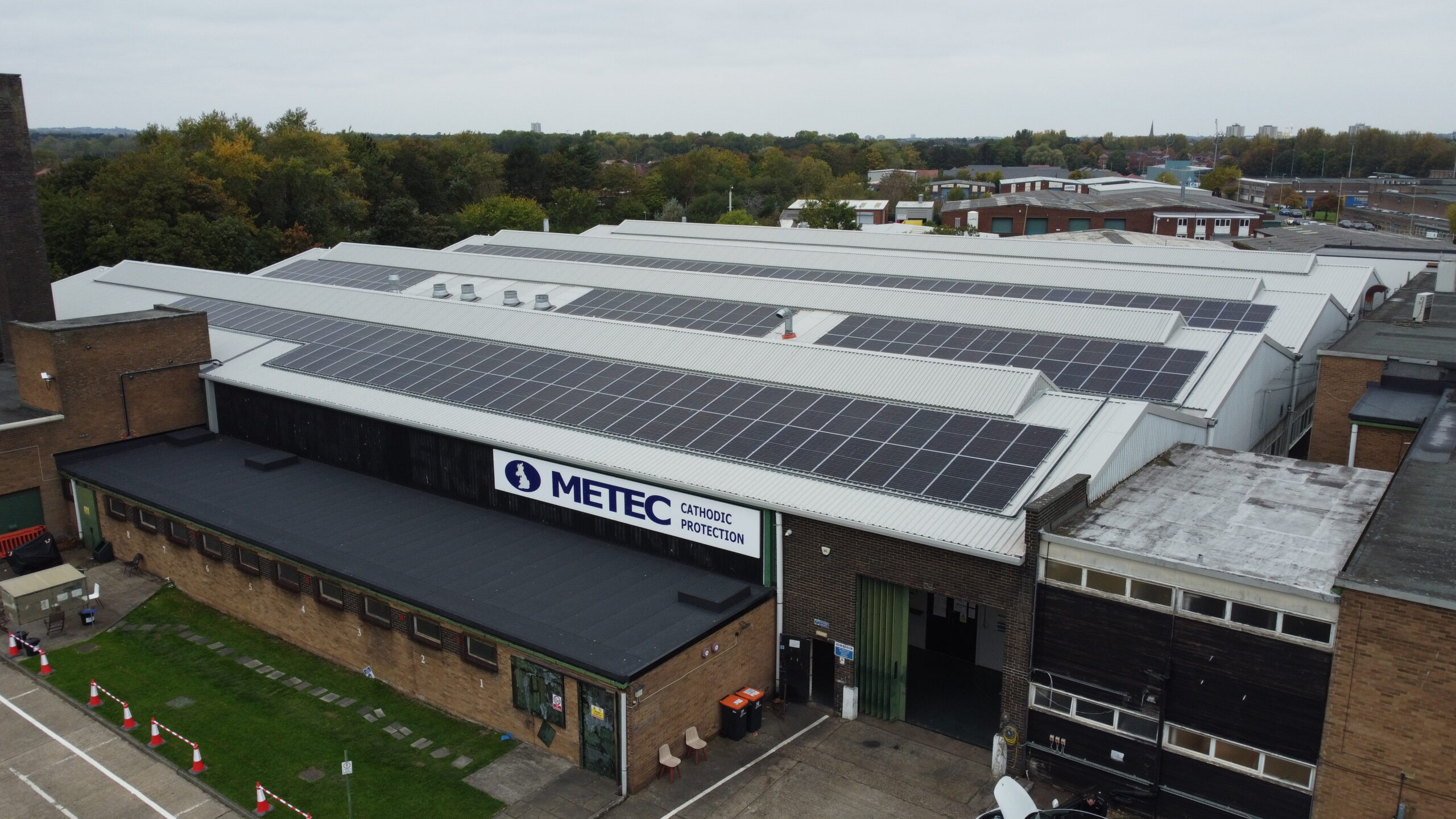 An image taken from above of Metec Catholic Protection showing the roof after Rooflcad's work.